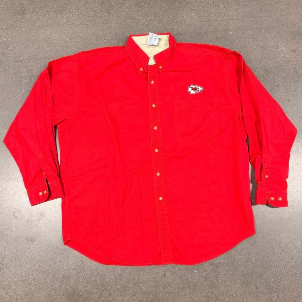 Kansas City Chiefs NFL Button Up Shirt Mens XL Red Football Embroidered